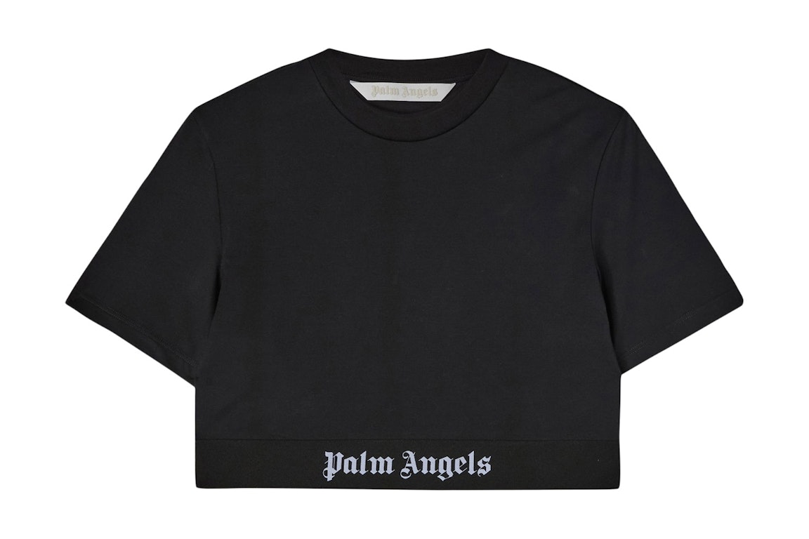 Pre-owned Palm Angels Women's Logo Tape Cropped T-shirt Black/white
