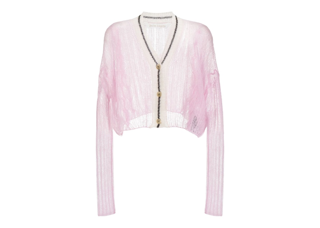 Pre-owned Palm Angels Women's Mohair Wool Blend Contrasting Trim Cardigan Pink/cloud White