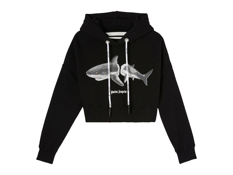 Palm Angels Womens Shark Hoodie Black White