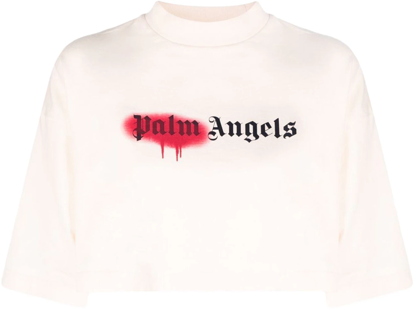 Palm Angels Womens Sprayed Logo Cropped T-Shirt Off White/Red - SS22 - US