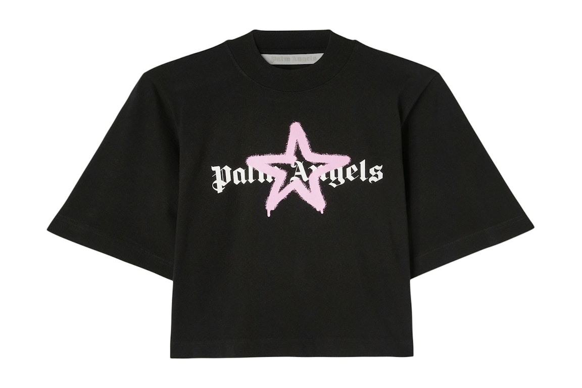Pre-owned Palm Angels Women's Star Sprayed Cropped T-shirt Black/pink/white