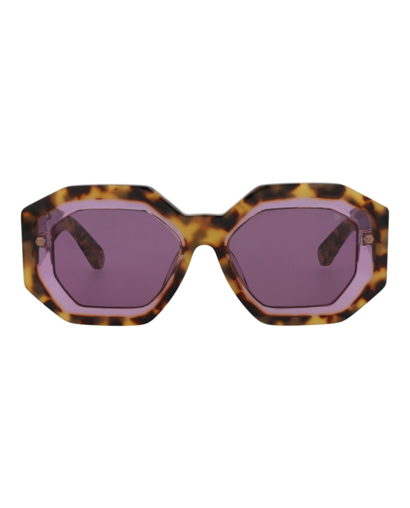 Pre-owned Philipp Plein Women's  Squareframe Acetate Sunglasses In Havana Havana Violet (spp098m/53/0778)