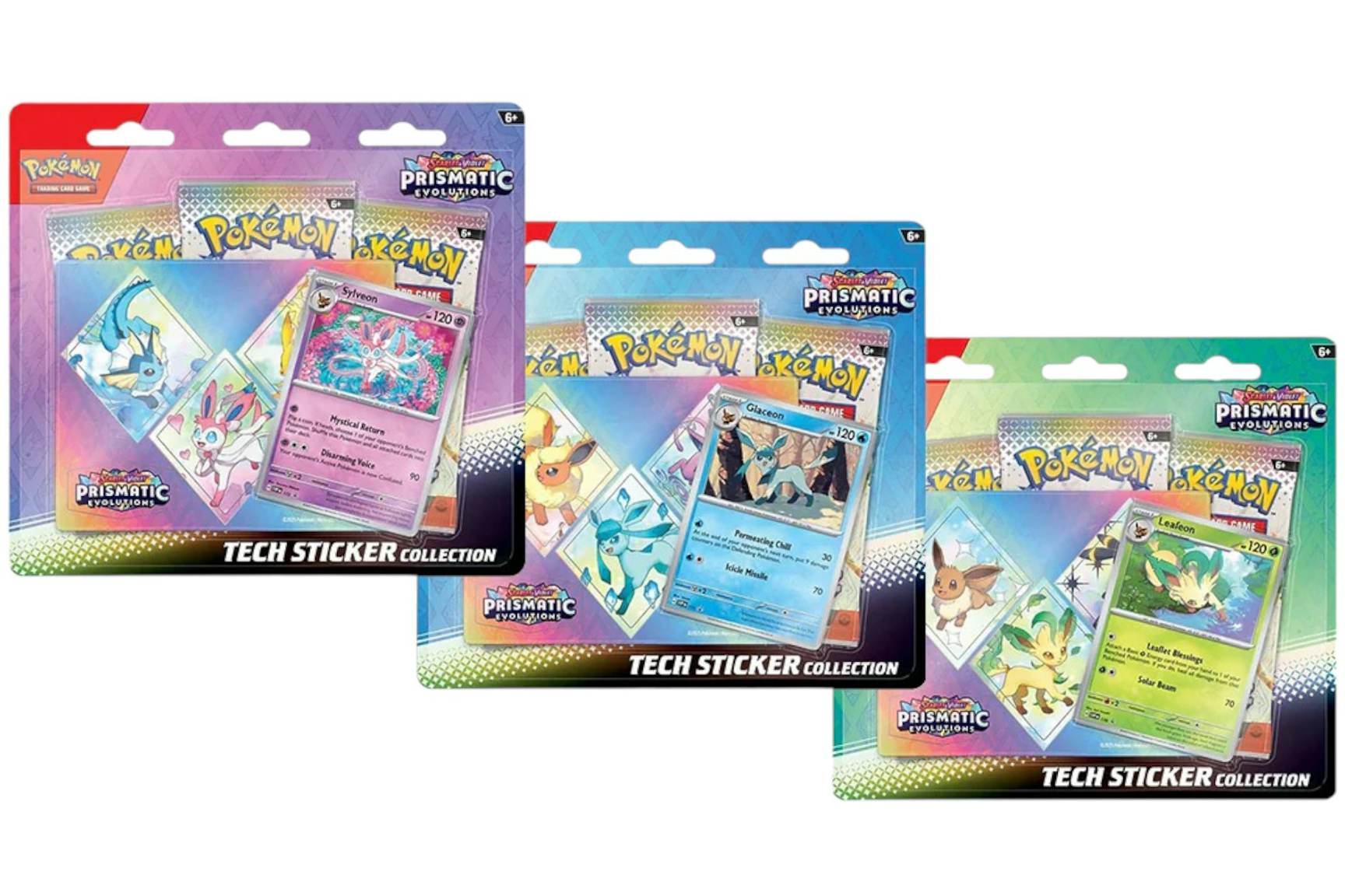 Pokémon Scarlet & Violet Prismatic Evolutions 3 Pack Tech Sticker ...