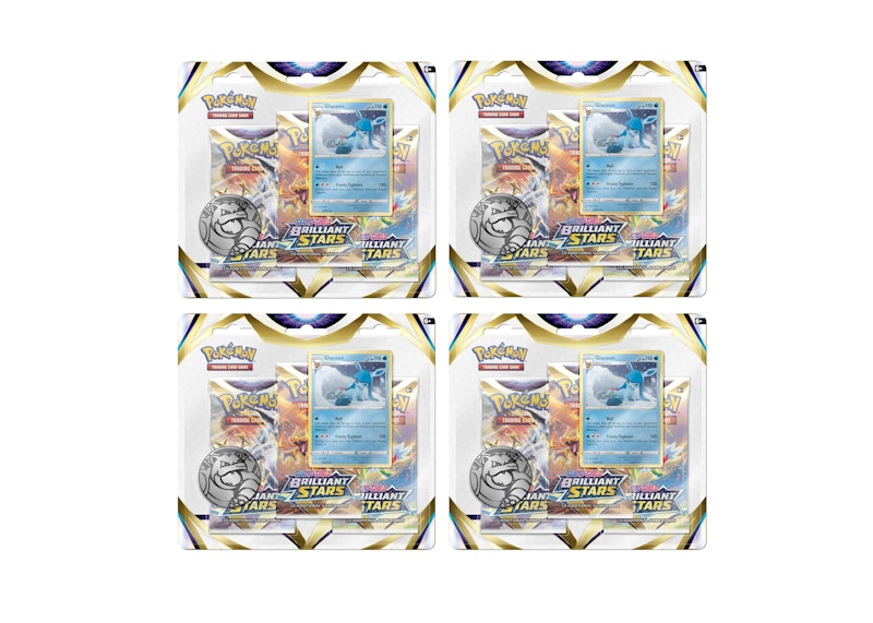 Pokémon Sword & Shield Brilliant Stars Glaceon Promo Card 3 Booster Packs 4x Lot - GB