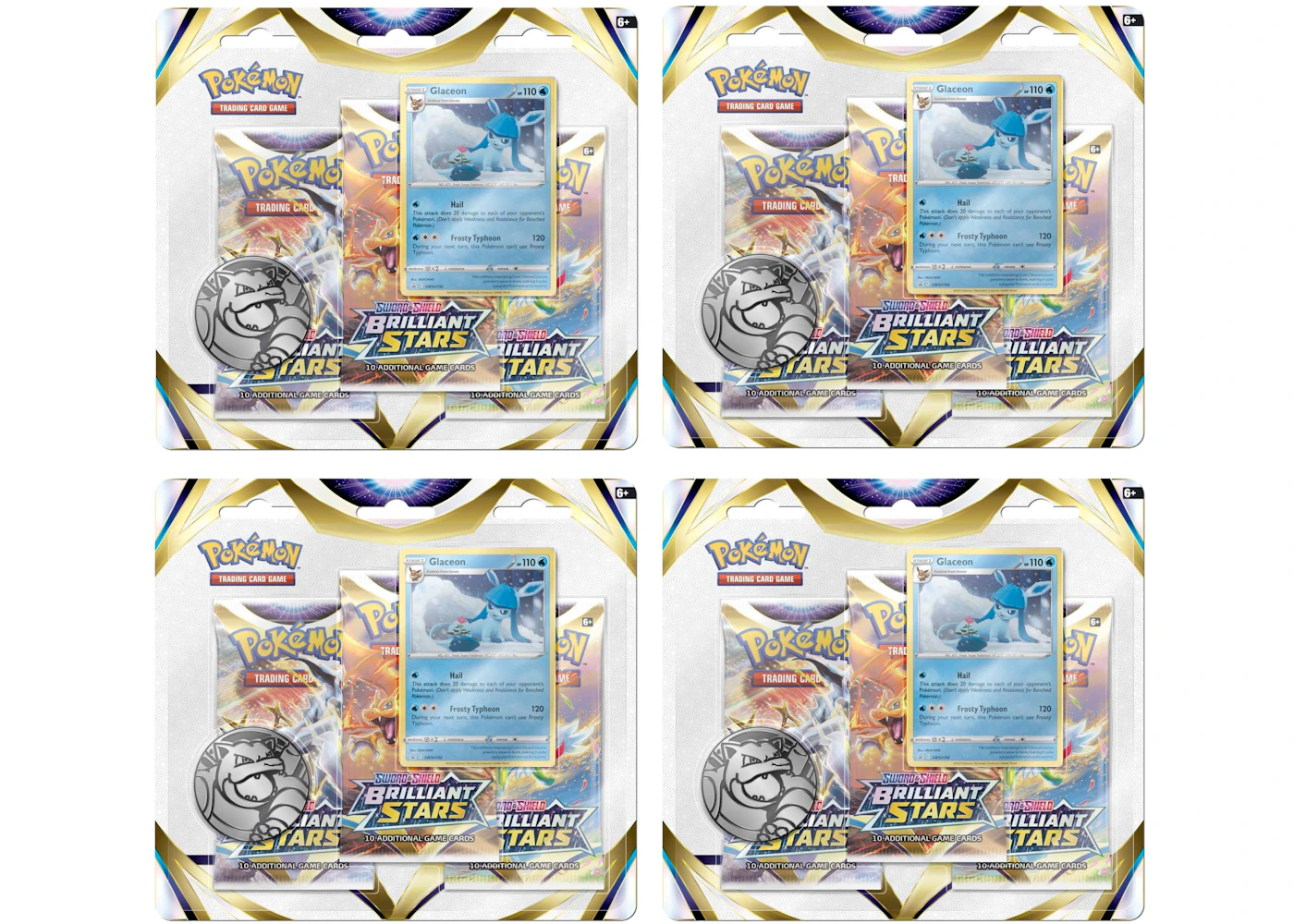 Pokmon Sword & Shield Brilliant Stars Glaceon Promo Card 3 Booster Packs 4x Lot - US Pokmon Sword & Shield Brilliant Stars Glaceon Promo Card 3 Booster Packs 4x Lot - US