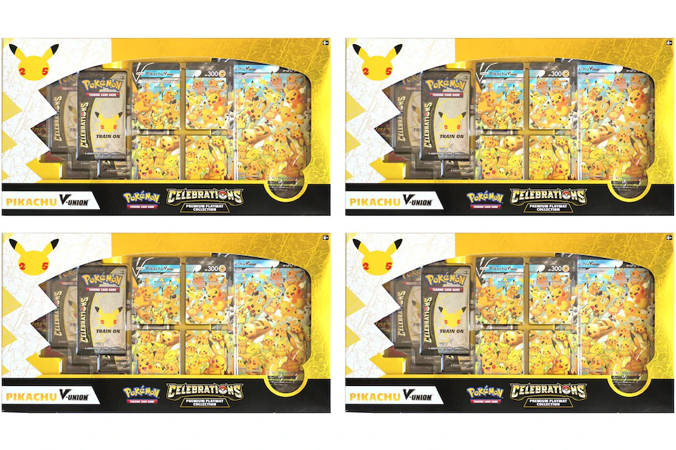 Pokémon TCG 25th Anniversary Celebrations Pikachu V Union Premium Playmat Collection Box 4x Lot