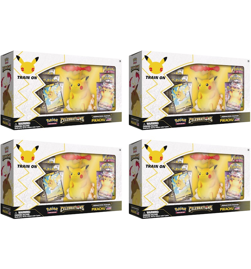 Pokmon TCG 25th Anniversary Celebrations Premium Pikachu VMAX Figure Collection Box 4x Lot - US Pokmon TCG 25th Anniversary Celebrations Premium Pikachu VMAX Figure Collection Box 4x Lot - US