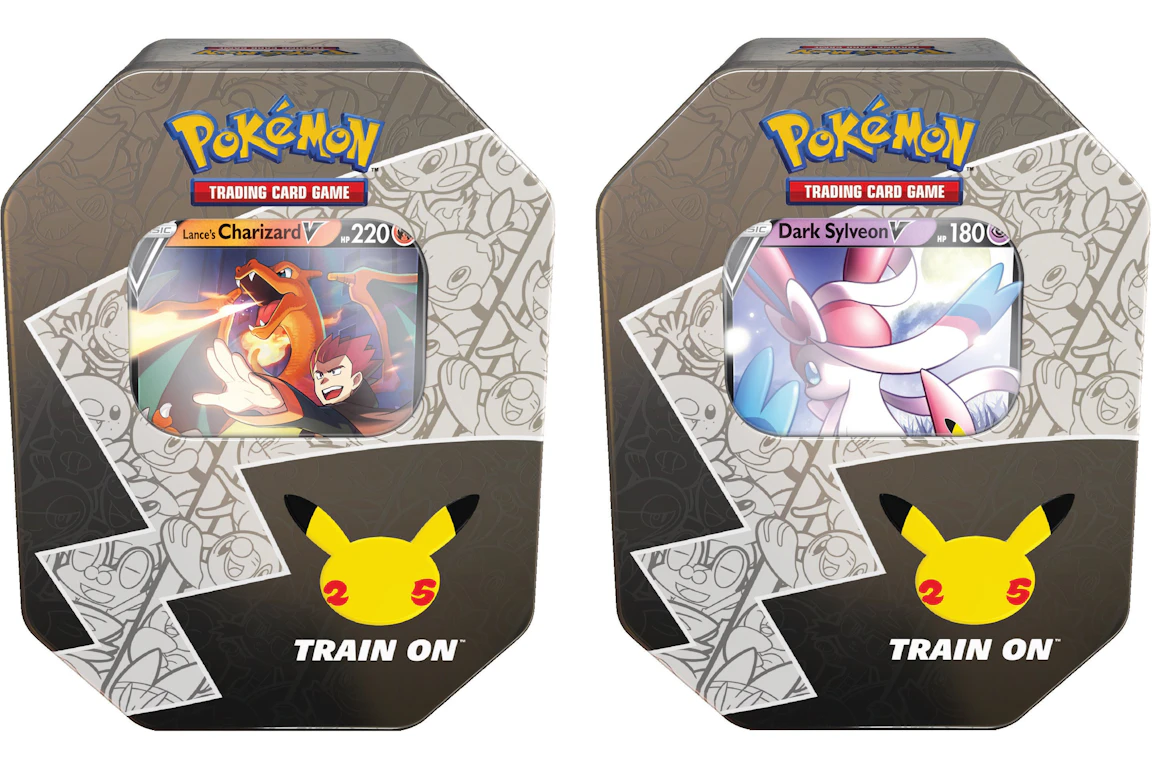 Pokémon TCG 25th Anniversary Celebrations Tin Lances Charizard V/Dark Sylveon V 2x Bundle