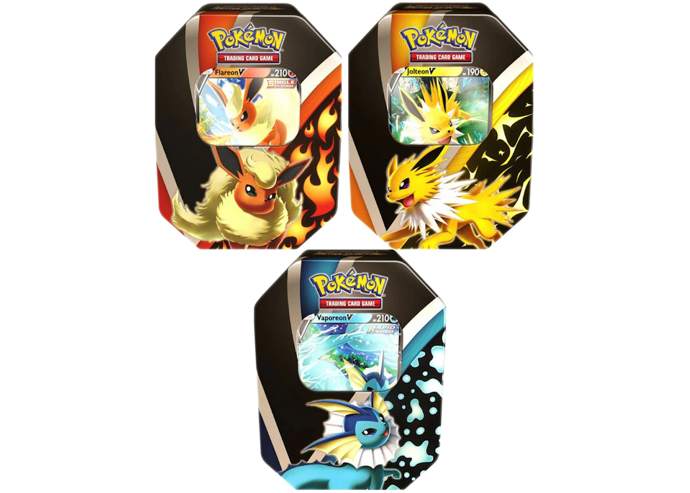 Pokmon TCG Eevee Evolutions Tin Vaporeon V/Jolteon V/Flareon V 3x Bundle - US Pokmon TCG Eevee Evolutions Tin Vaporeon V/Jolteon V/Flareon V 3x Bundle - US