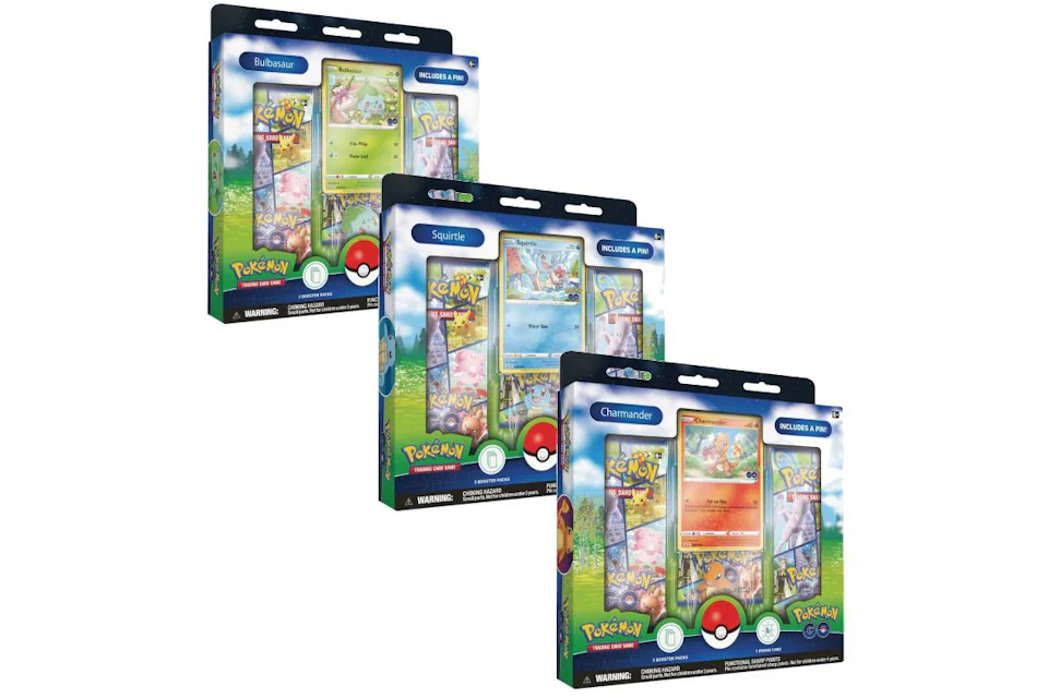 Pokémon TCG Pokémon GO Bulbasaur, Charmander, & Squirtle Pin Collection 3x Bundle