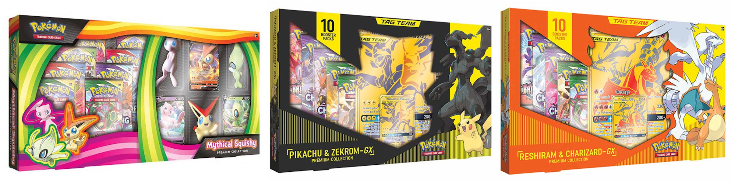Box Deck Pokemon Charizard E Reshiram - Pikachu E Zekrom Gx