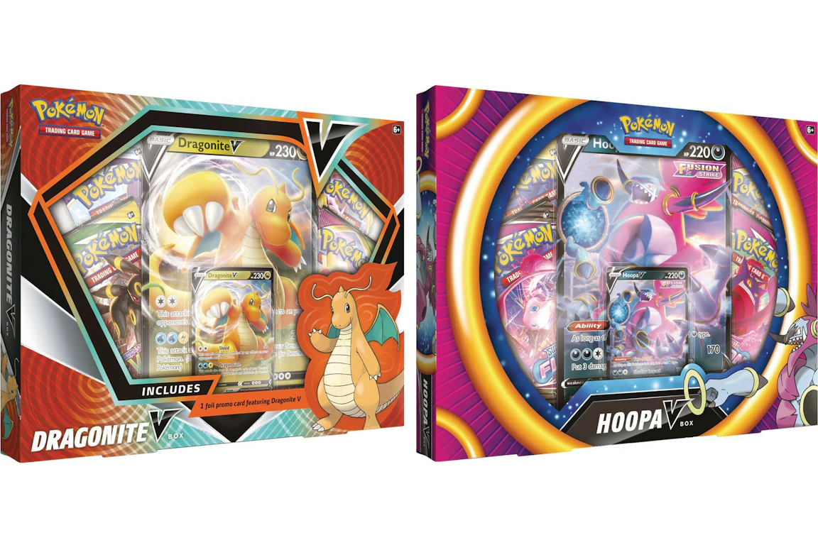 Pokémon TCG Sword & Shield Fusion Strike Dragonite V/Hoopa V Collection Box 2x Bundle
