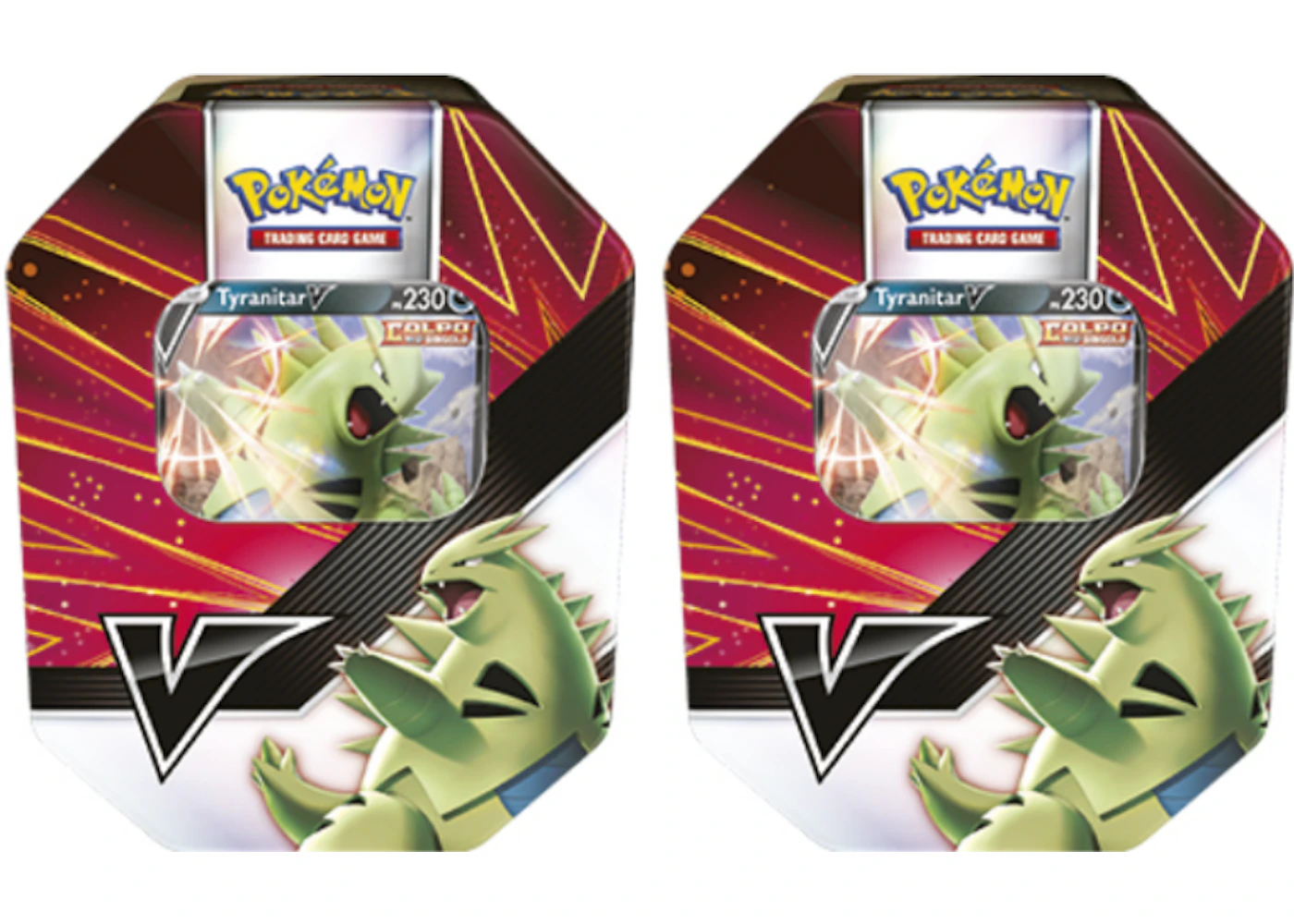 Pokemon TCG V Strikers Tyranitar V Tin (4 Booster Packs European Version) 2x Lot - US Pokemon TCG V Strikers Tyranitar V Tin (4 Booster Packs European Version) 2x Lot - US