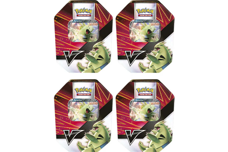 Pokemon TCG V Strikers Tyranitar V Tin (4 Booster Packs European Version) 4x Lot