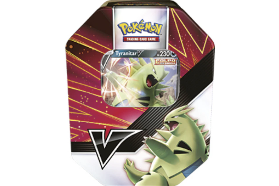 Pokemon Tcg V Strikers Tyranitar V Tin 4 Booster Packs European Version Pokemon Tcg V Strikers Tyranitar V Tin 4 Booster Packs European Version