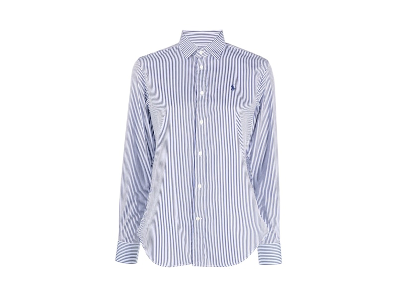 POLO RALPH LAUREN Pre-owned Women's 12/2 Yd Ctn Pwls Crlte Shirt In White/ Fall Royal In Multi