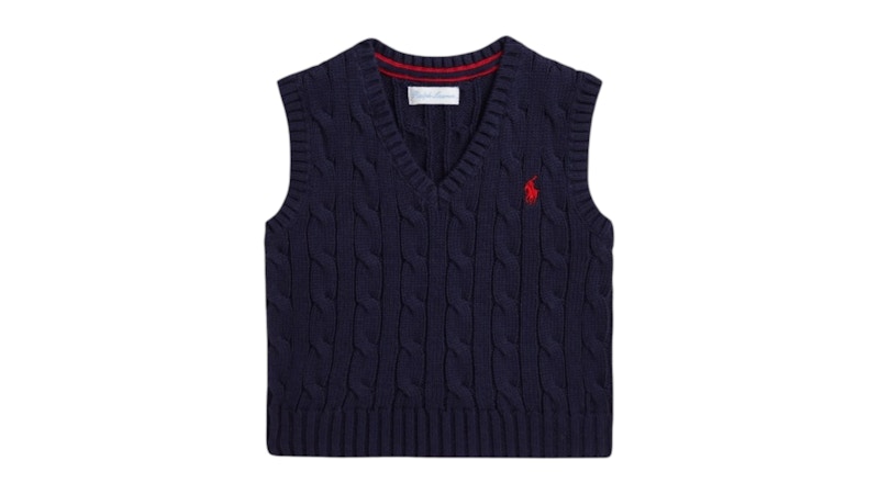 Pre-owned Polo Ralph Lauren Boys Combed Cotton Knit Sweater Vest In Navy Blue