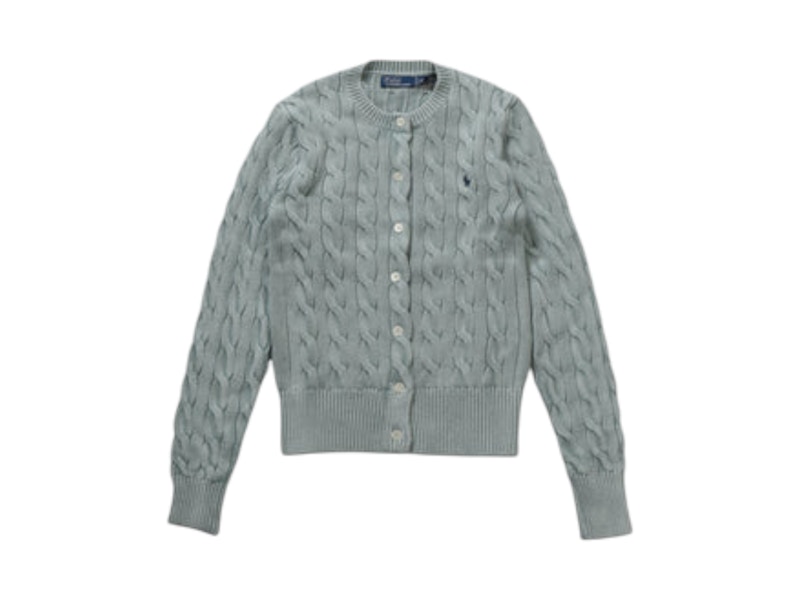 Pre-owned Polo Ralph Lauren Women's Cableknit Cardigan In Light Chambray In Blue