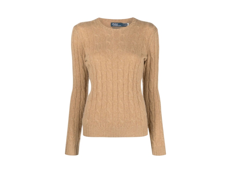 Pre-owned Polo Ralph Lauren Women's Cashmere Classic Julianna Long Sleeve Pullover In Collection Camel Melange