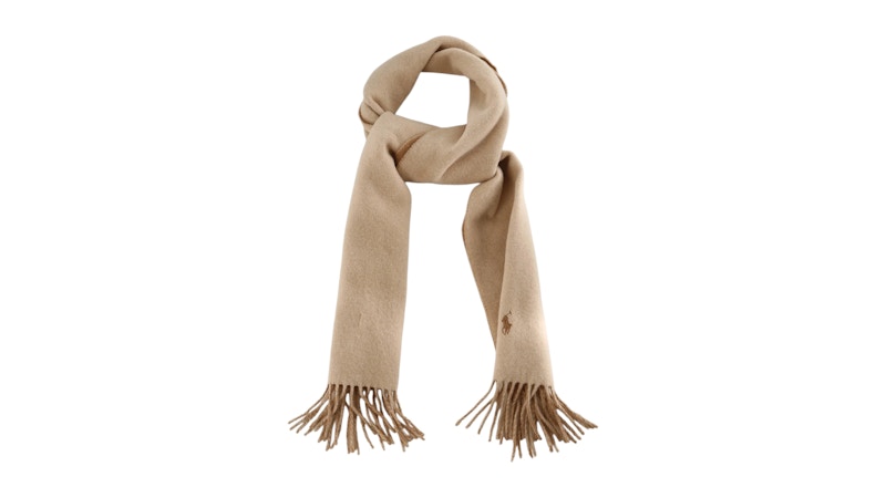 Polo Ralph Lauren Classic Double Faced Recycled Wool Scarf Camel Tonal