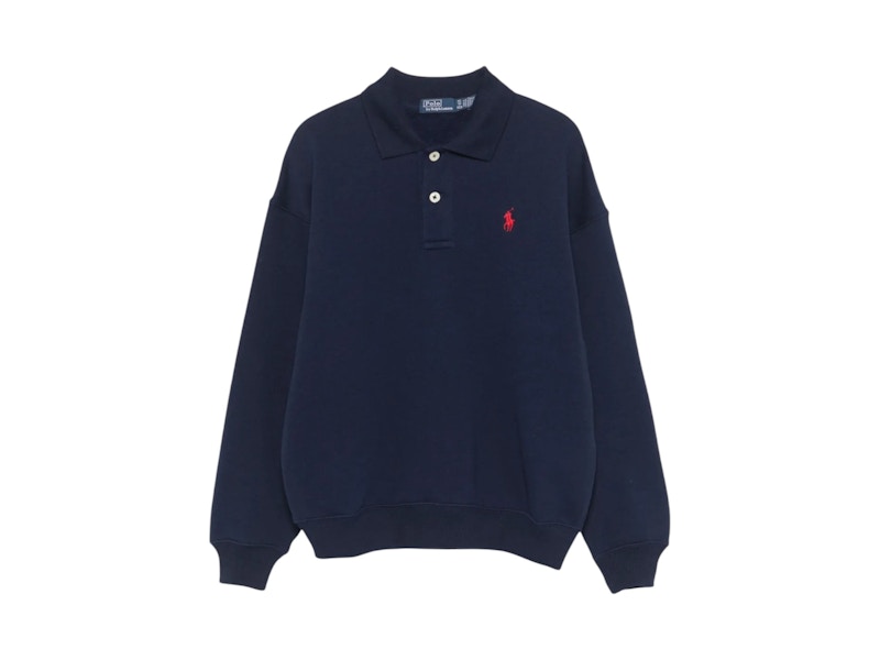 Pre-owned Polo Ralph Lauren Women's Collar Fleece Pullover In Pullover Navy Blue