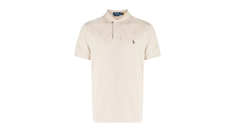 Pre-owned Polo Ralph Lauren Men's  Custom Slim Fit Short Sleeve Mesh Polo In Expedition Dune Heather In Sand