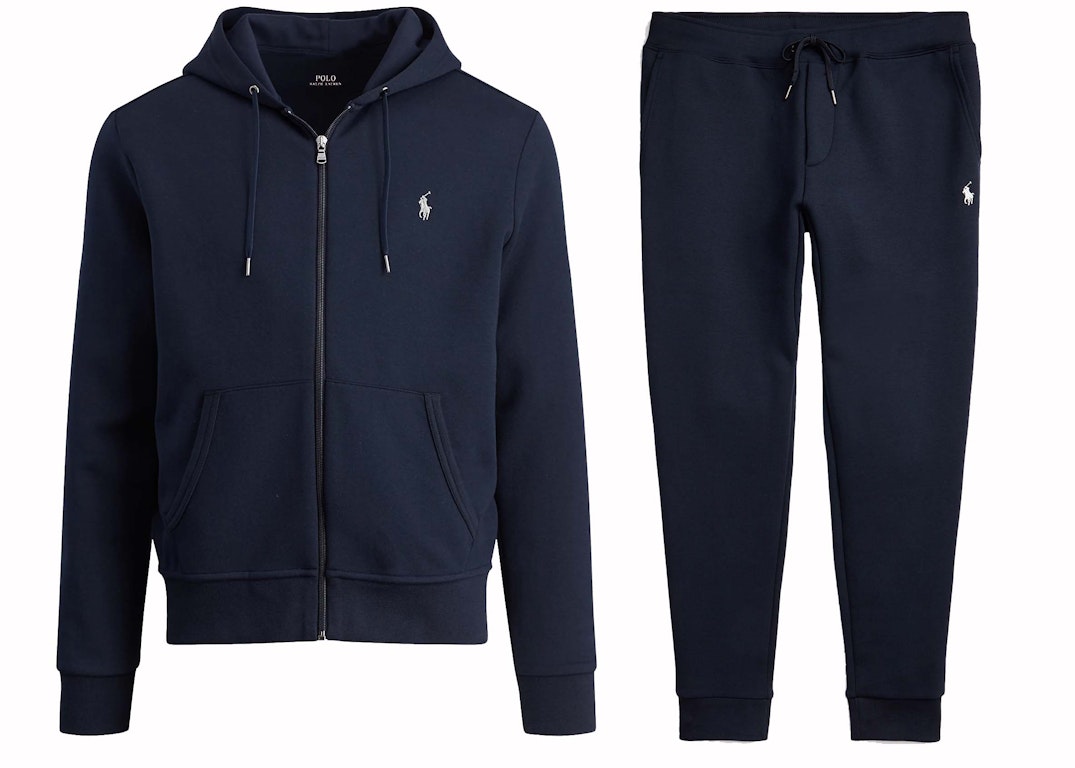 Pre-owned Polo Ralph Lauren Double-knit Full-zip Hoodie And Double-knit Jogger Pant Set Aviator Navy