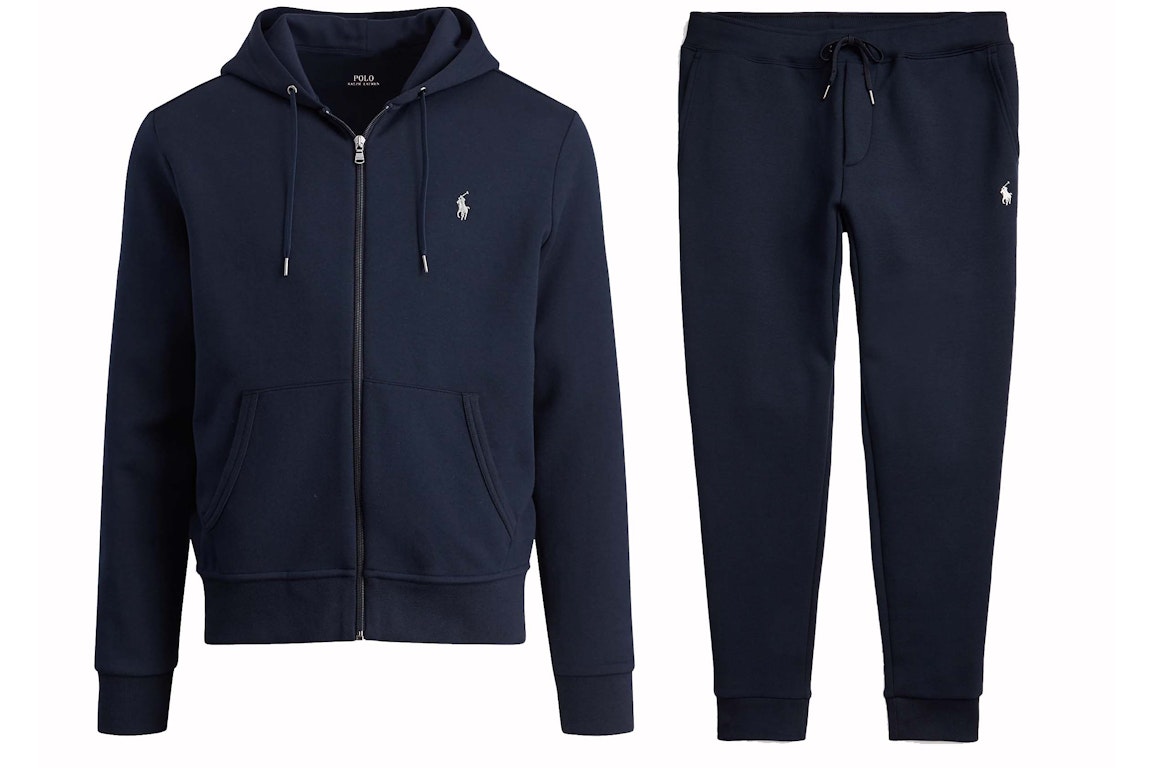 Pre-owned Polo Ralph Lauren Double-knit Full-zip Hoodie And Double-knit Jogger Pant Set Aviator Navy