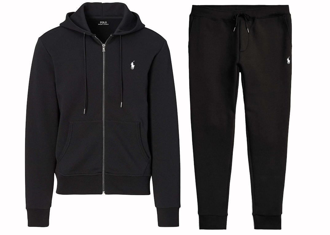 Pre-owned Polo Ralph Lauren Double-knit Full-zip Hoodie And Double-knit Jogger Pant Set Polo Black