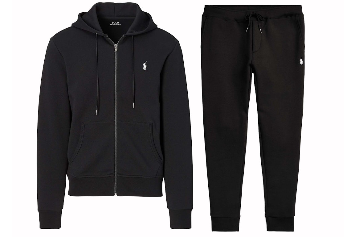 Pre-owned Polo Ralph Lauren Double-knit Full-zip Hoodie And Double-knit Jogger Pant Set Polo Black