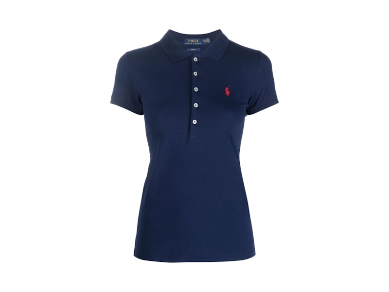 Pre-owned Polo Ralph Lauren Women's Julie Short Sleeve Polo Shirt In Newport Navy Blue