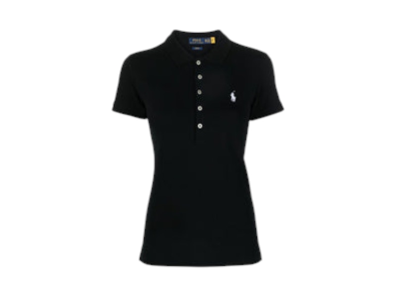 Pre-owned Polo Ralph Lauren Women's Julie Slim Short Sleeve Polo Shirt In Black/white Pp