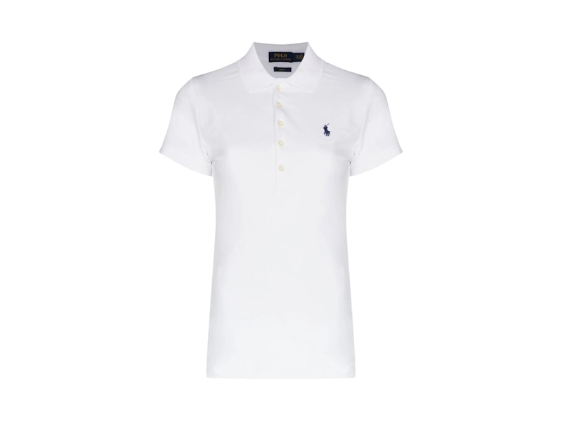Pre-owned Polo Ralph Lauren Women's  Julie Slim Short Sleeve Polo Shirt In White