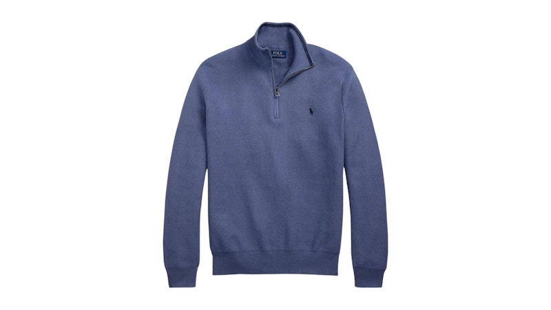 【関税&送料込】Polo Ralph Lauren Sweaters Blue Polo Ralph Lauren Mens Classic Estate-Rib Quarter-Zip