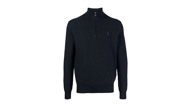 Pre-owned Polo Ralph Lauren Men's  Long Sleeve Cotton 1/2 Zip Sweater Pullover In Heather Navy Blue