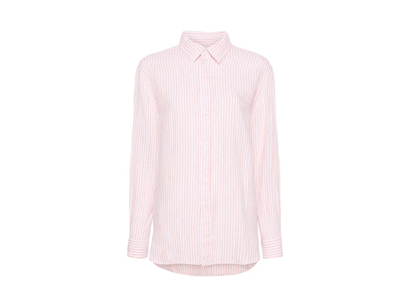 Pre-owned Polo Ralph Lauren Women's Line Ligh Long Sleeve Button Front Shirt In Sunfade Orange/white Strp