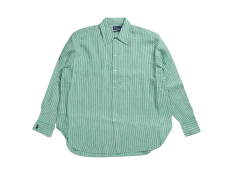 Pre-owned Polo Ralph Lauren Women's Long Sleeve Button Front Shirt In Green/white