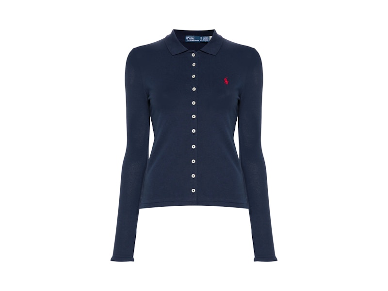 Pre-owned Polo Ralph Lauren Women's  Long Sleeve Polo Shirt In Newport Navy Blue