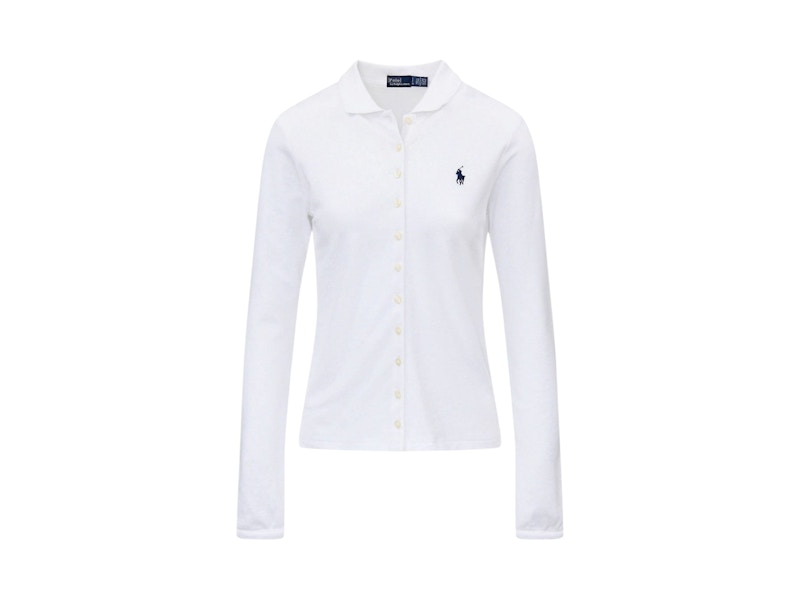 Pre-owned Polo Ralph Lauren Women's  Long Sleeve Polo Shirt In White