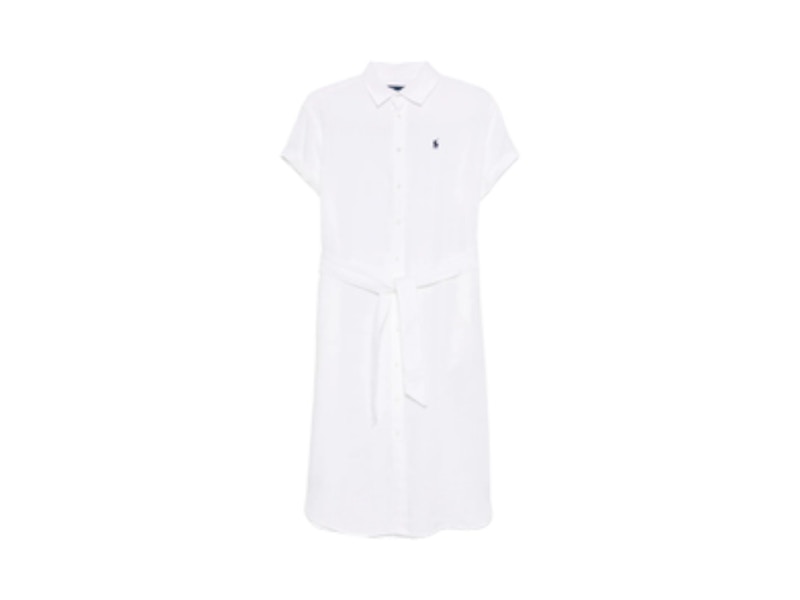 Pre-owned Polo Ralph Lauren Women's  Oxford Belted Midi Dress In White