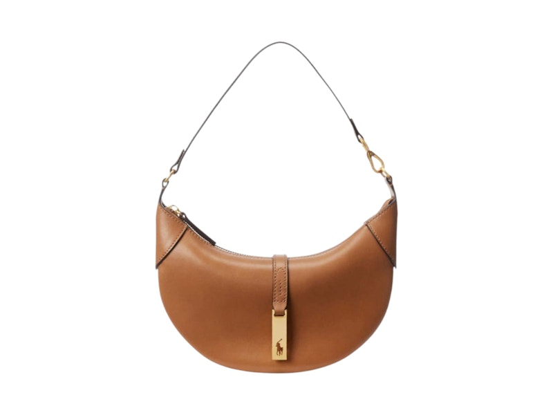 Pre-owned Polo Ralph Lauren Women's Polo Id Small Calfskin Shoulder Bag In Tan In Brown