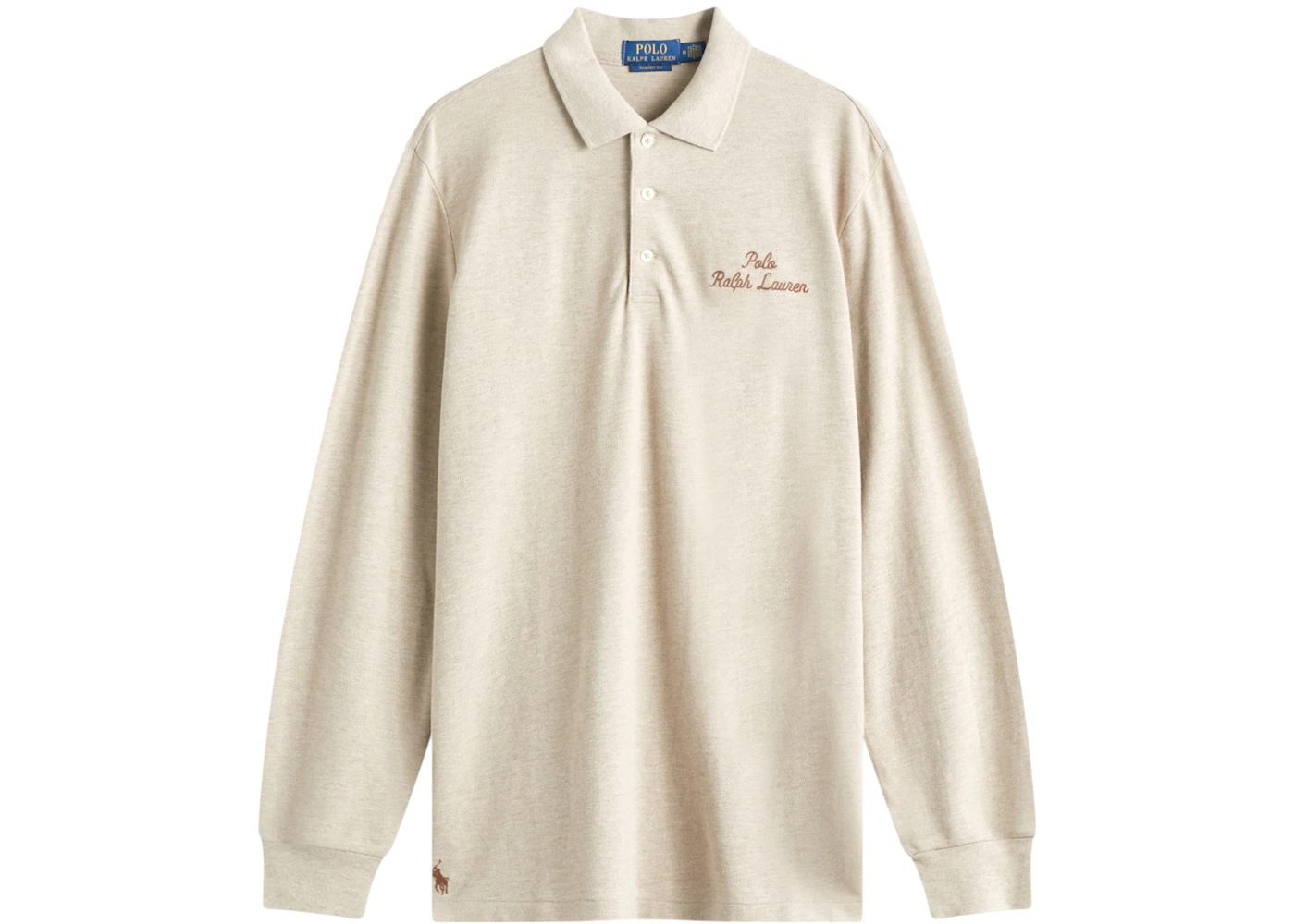 Polo Ralph Lauren Script Logo Long Sleeve Polo Tuscan Beige Heather Men ...