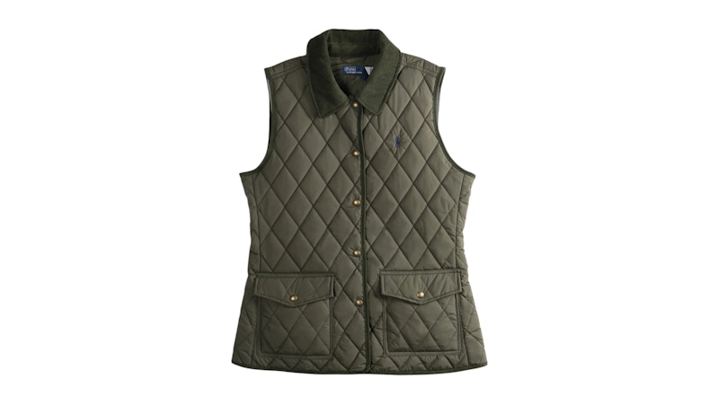 Pre-owned Polo Ralph Lauren Women's Poly Woven Vest In Ranger Green