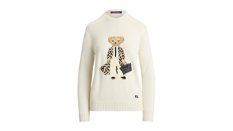 Polo Ralph Lauren Women's Spring Polo Bear Silk Sweater White - JP