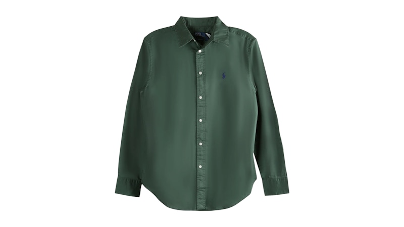 slim fit dress slacks Women's Solid Dark Green Long Sleeve Shirt main image 0