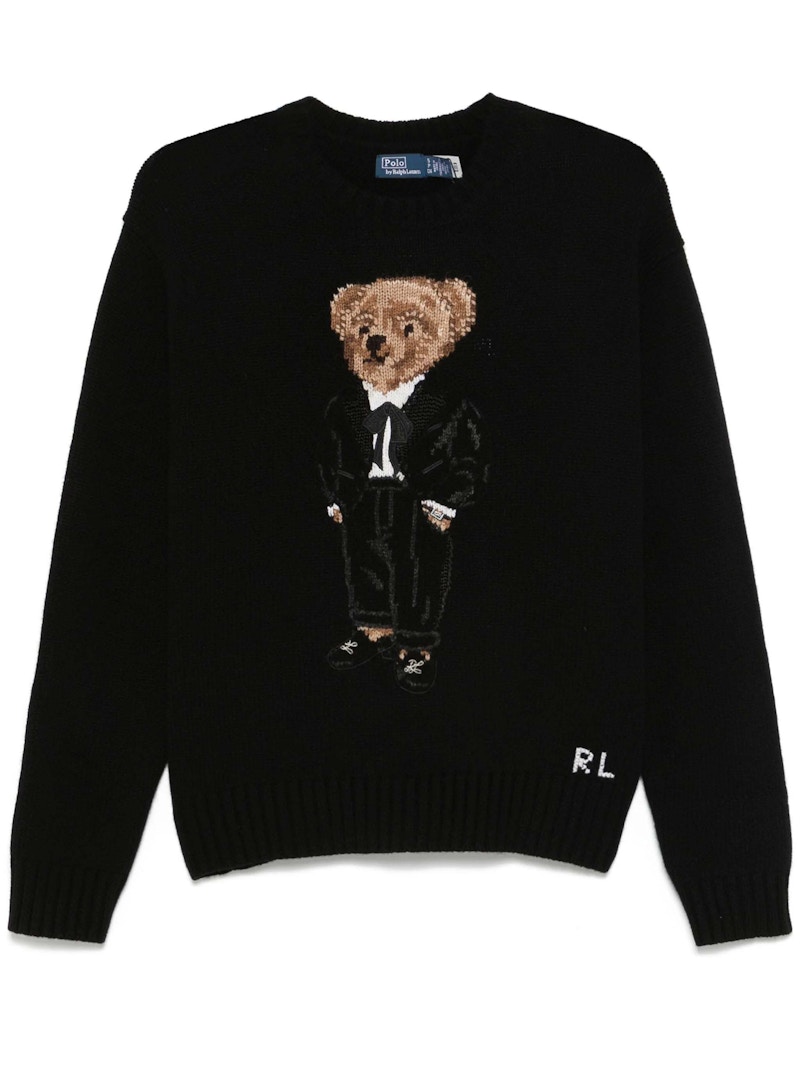 Pre-owned Polo Ralph Lauren Women's  Wool Bear Long Sleeve Pullover In Black