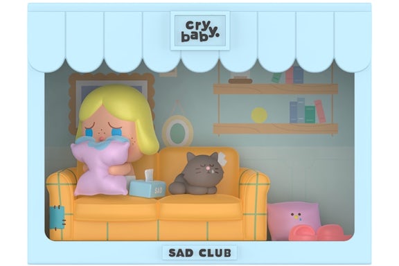 Set de figuras Pop Mart CRYBABY Sad Club Series Scene Sets con forma de gotas de lágrimas en la almohada