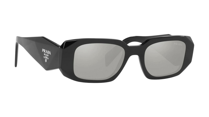 Pre-owned Prada Women's  17ws 1ab2b0 Plastic Rectangle Silver Mirror Lens Sunglasses In Black