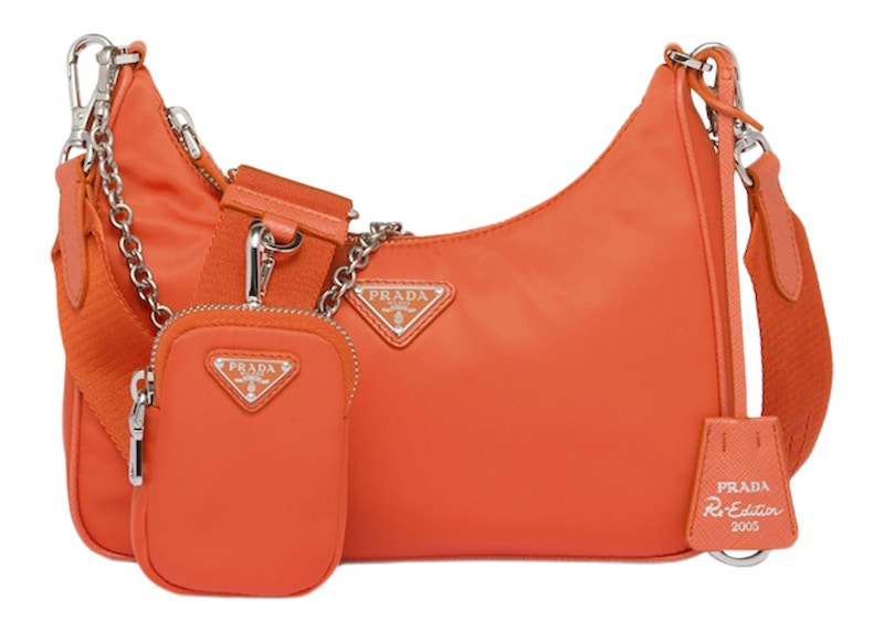 Prada 2005 Shoulder Bag Orange in Re Nylon with Silver tone US