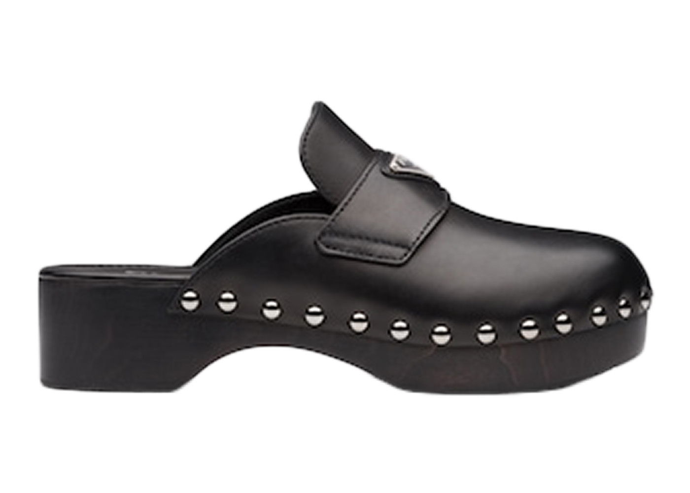 Prada 45mm Studded Clogs Black Leather